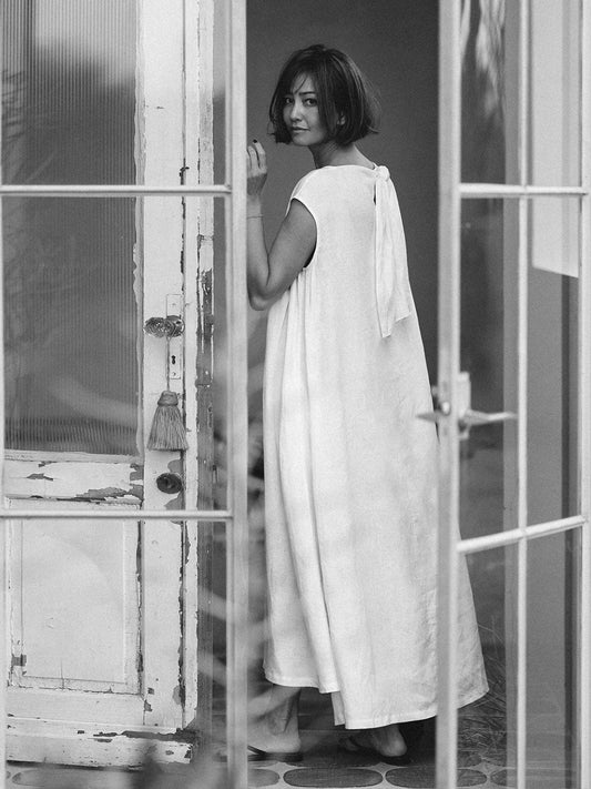 【Limited Stock】French Linen Back Ribbon Dress
