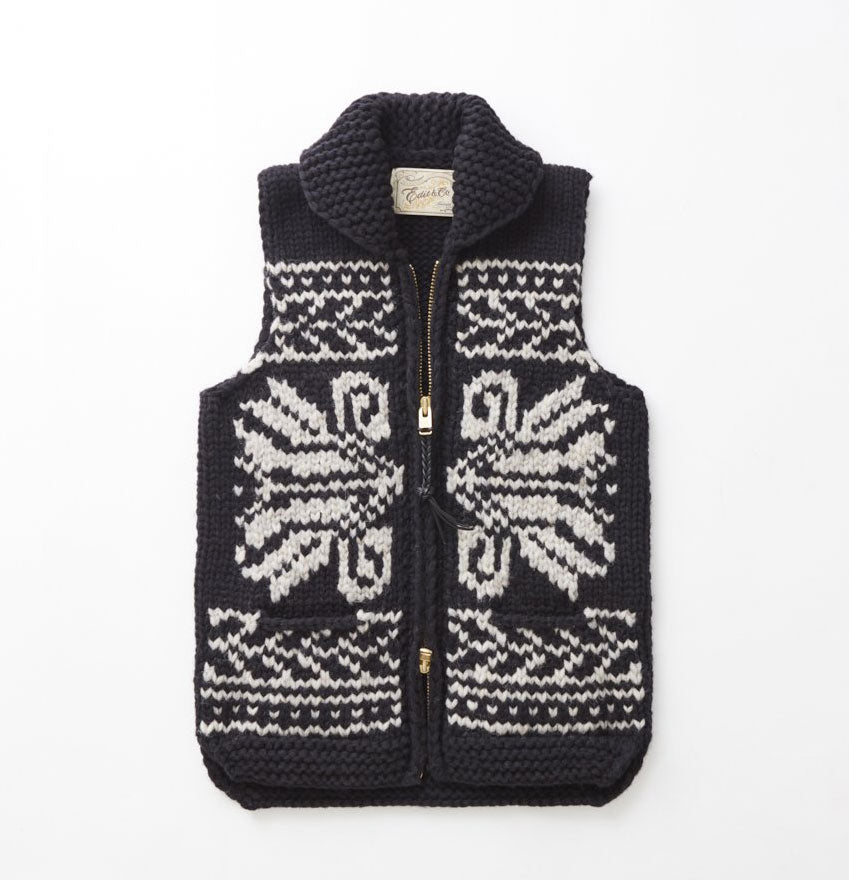e&c.86b Lithuanian Lily zip up Vest (Black x L.Oatmeal)