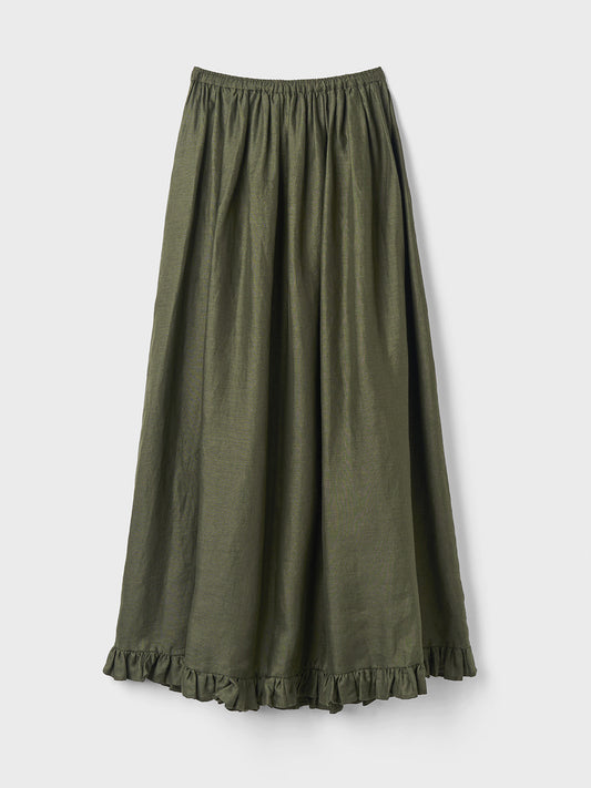【Only few left】 French Linen Frilled Hem Gather Skirt