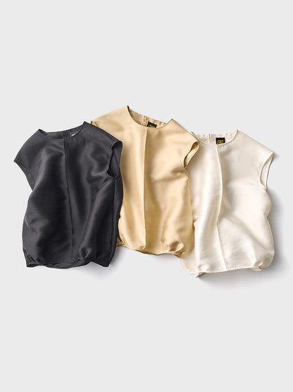 【Beige Restocked】Double Cloth Organdie Balloon Shell Tops