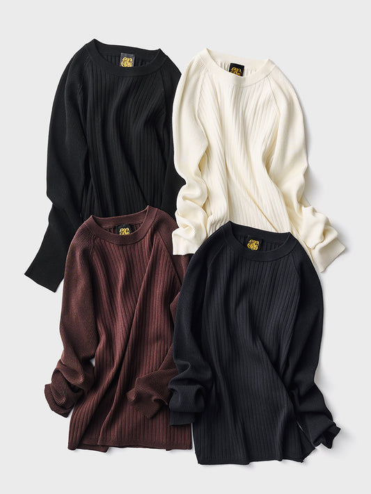 【White＆Navy Restocked】Mixed Rib Knit Pullover