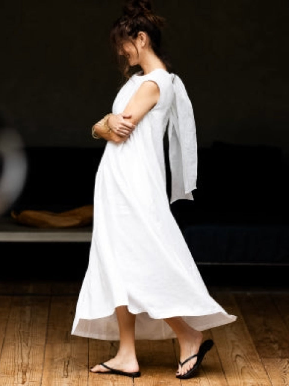 【Limited Stock】French Linen Back Ribbon Dress