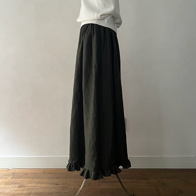 【残りわずか】 e&c.-dm-SK9001　French Linen Frilled Hem Gather Skirt