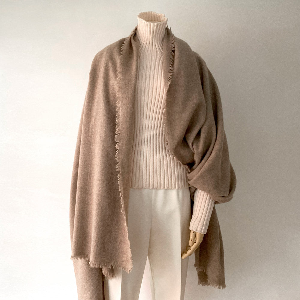 Limited Stock】Fluffy Cashmere Stole Large (Natural Beige